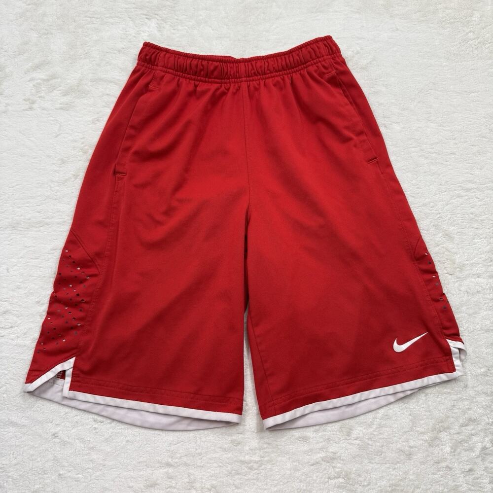 Nike Shorts Youth Boys Red Basketball Athletic Gym Mesh Swoosh Size Large